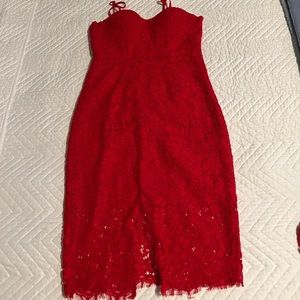 Bardot Red Lace Embroidered Dress